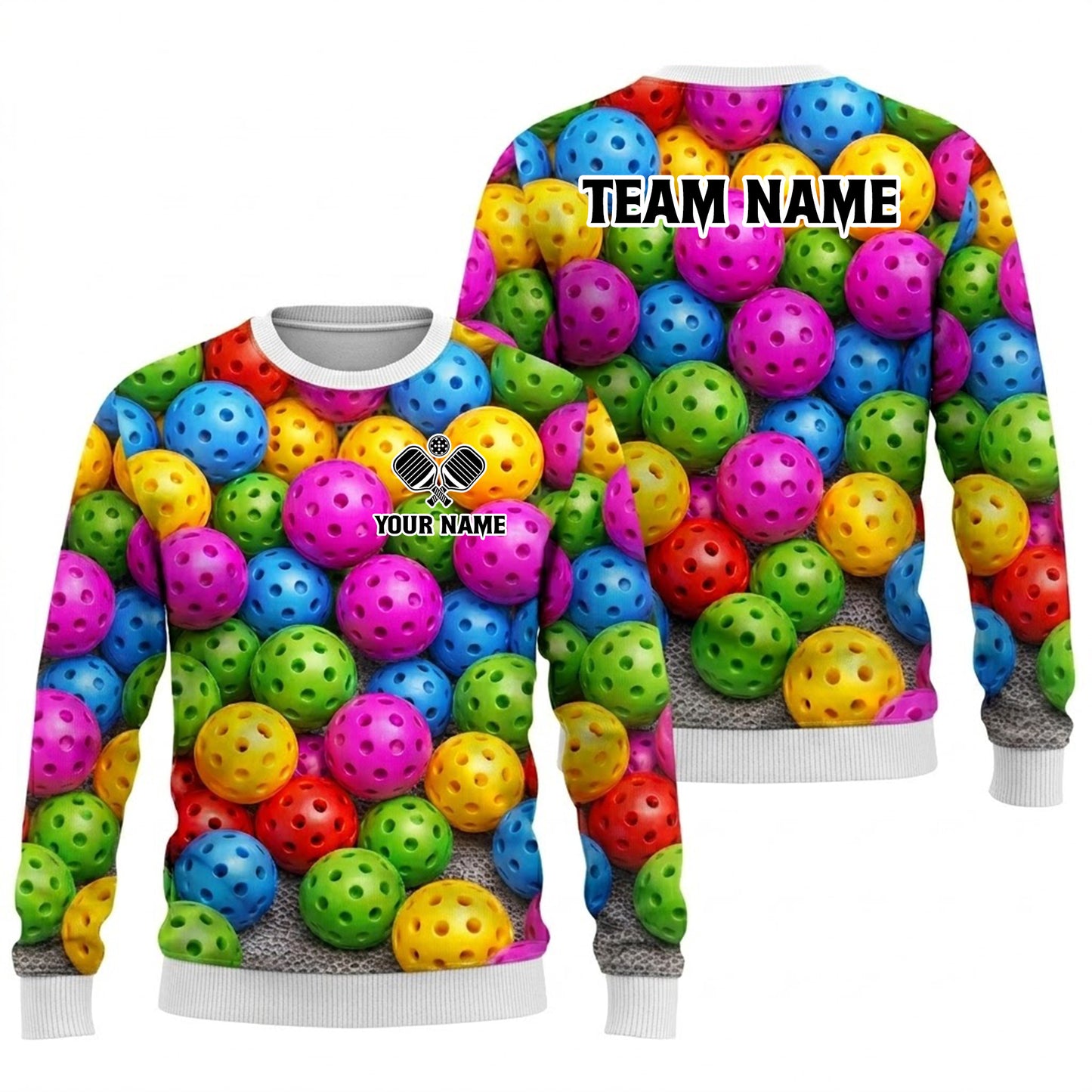 Personalized Pickleball Polo Shirt for Men, Custom Name & Team Colorful Pickleball Balls 3D Print Short Sleeve Golf Polo