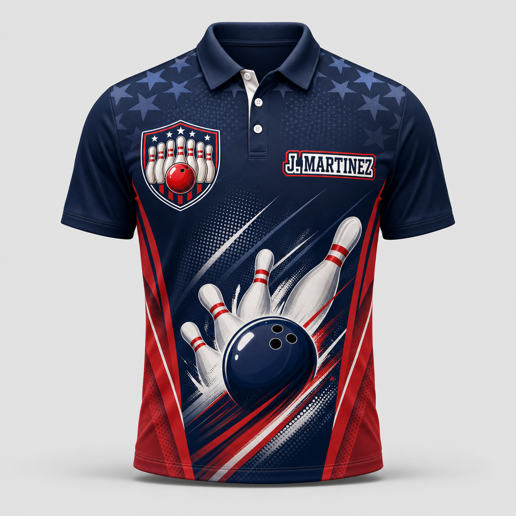 Patriotic Bowling Team Polo – Custom Team & Player Name - Hero