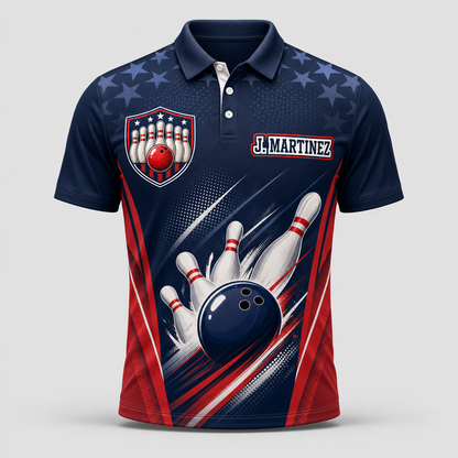 Patriotic Bowling Team Polo – Custom Team & Player Name - Hero