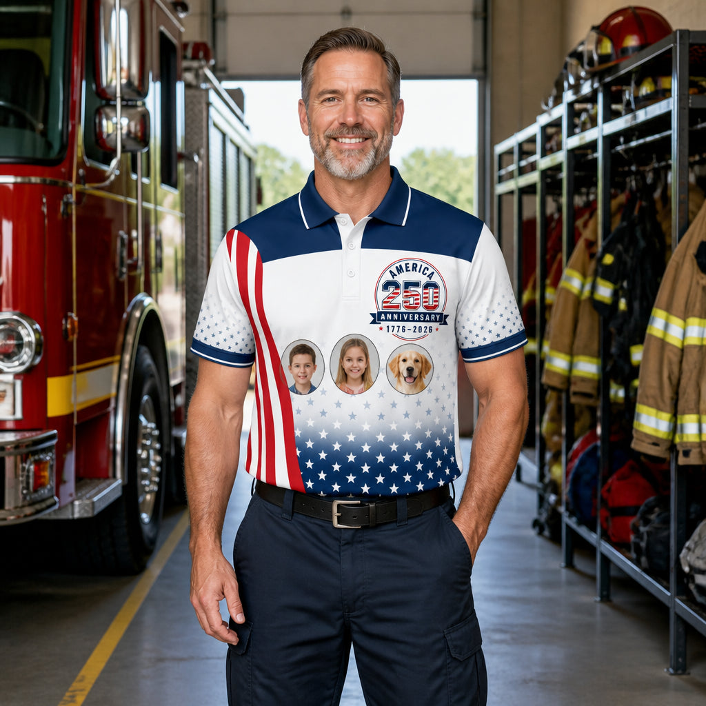 America 250th Anniversary Flag Crest AOP Polo (1776–2026) - Lifestyle 2