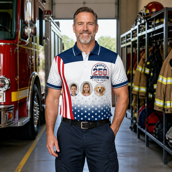 America 250th Anniversary Flag Crest AOP Polo (1776–2026) - Lifestyle 2
