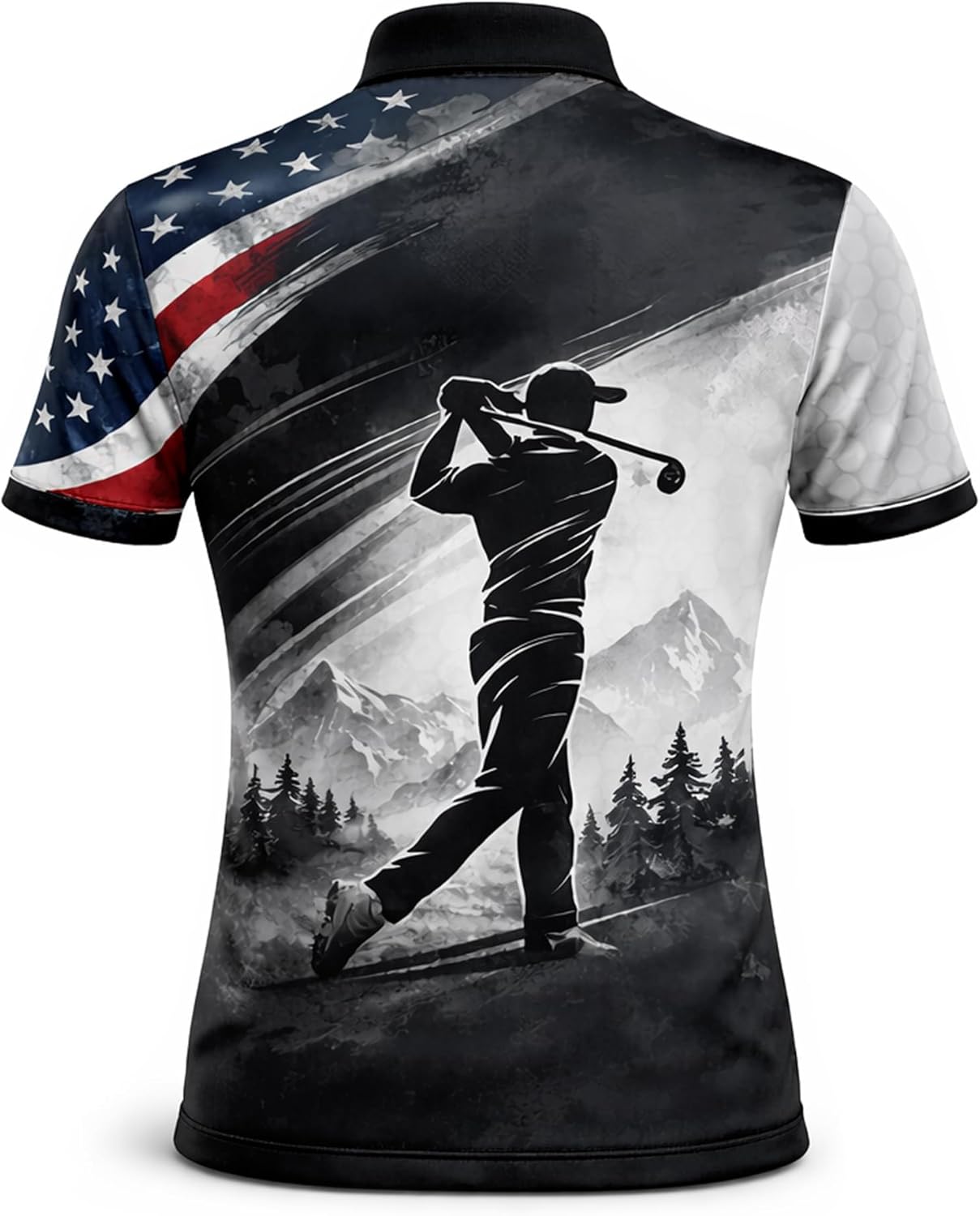 American Flag Golf Polo Shirt Eagle Patriotic Custom Name Golf Shirt Performance Polo for Men