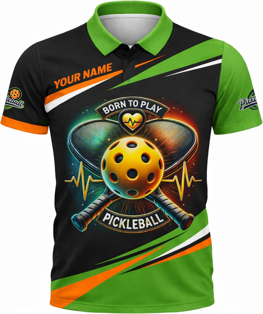 Born to Play Pickleball Polo Shirt Custom Name Performance Pickleball Shirt for Men Women Black