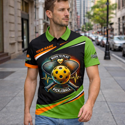 Born to Play Pickleball Polo Shirt Custom Name Performance Pickleball Shirt for Men Women Black