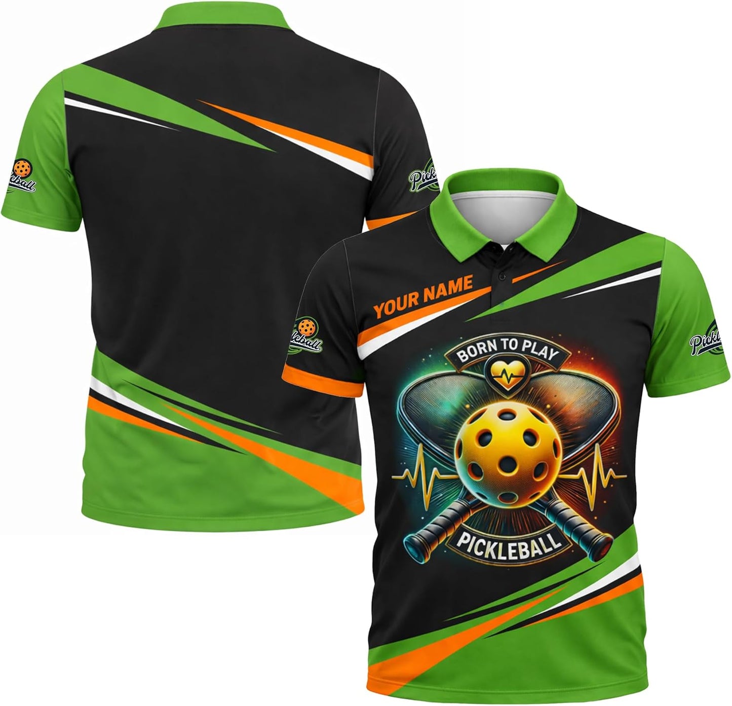 Born to Play Pickleball Polo Shirt Custom Name Performance Pickleball Shirt for Men Women Black