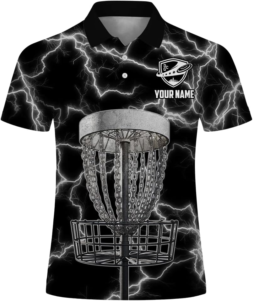 Custom Disc Golf Lightning Polo Shirt for Men Women, Personalized Team Name