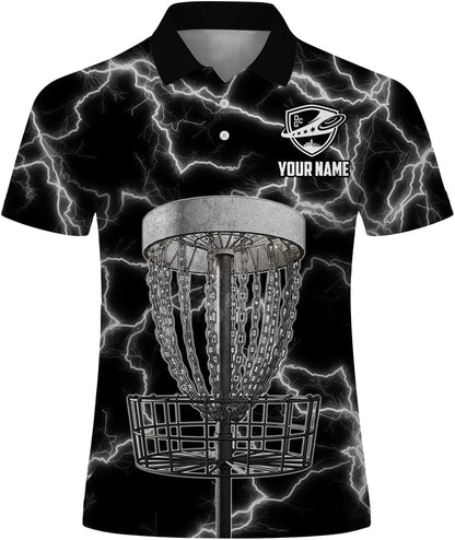 Custom Disc Golf Lightning Polo Shirt for Men Women, Personalized Team Name