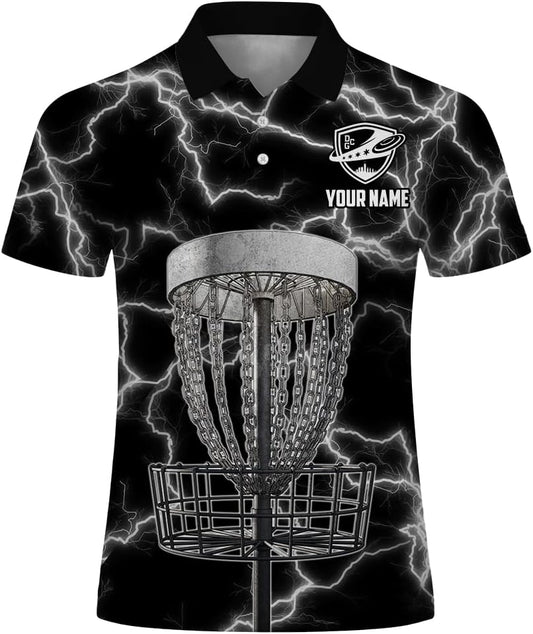 Custom Disc Golf Lightning Polo Shirt for Men Women, Personalized Team Name