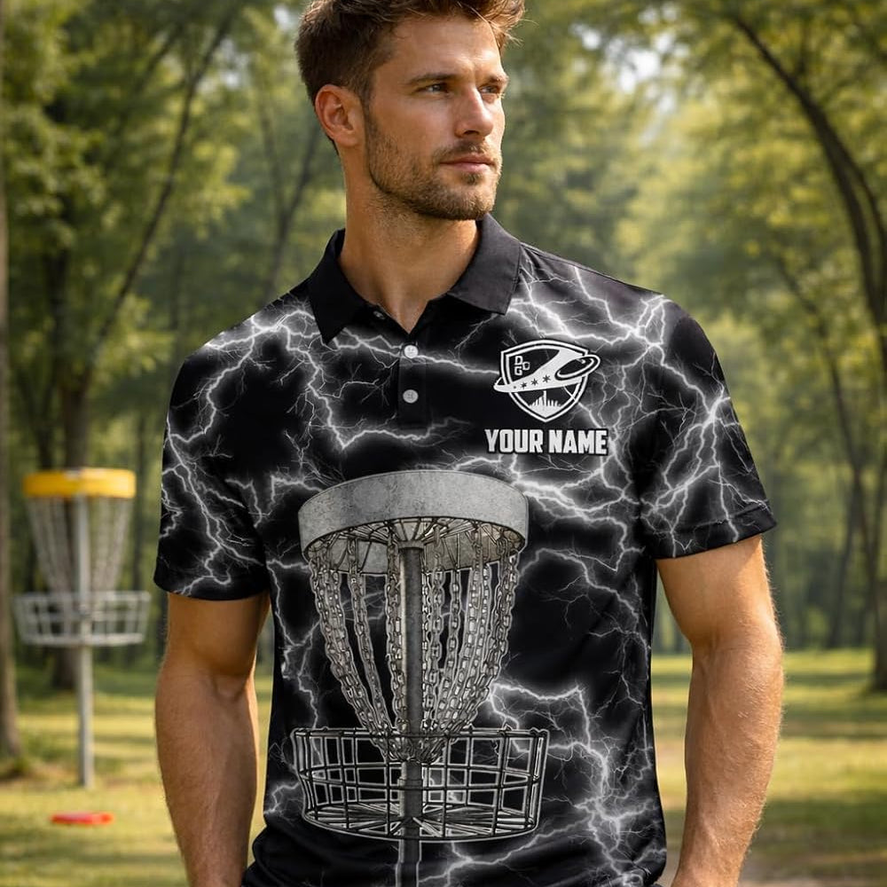 Custom Disc Golf Lightning Polo Shirt for Men Women, Personalized Team Name