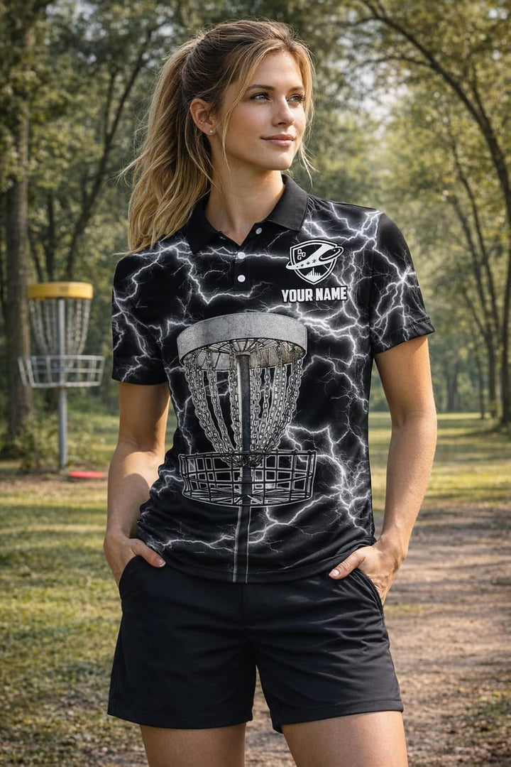 Custom Disc Golf Lightning Polo Shirt for Men Women, Personalized Team Name
