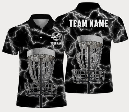 Custom Disc Golf Lightning Polo Shirt for Men Women, Personalized Team Name