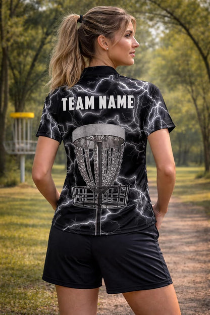 Custom Disc Golf Lightning Polo Shirt for Men Women, Personalized Team Name