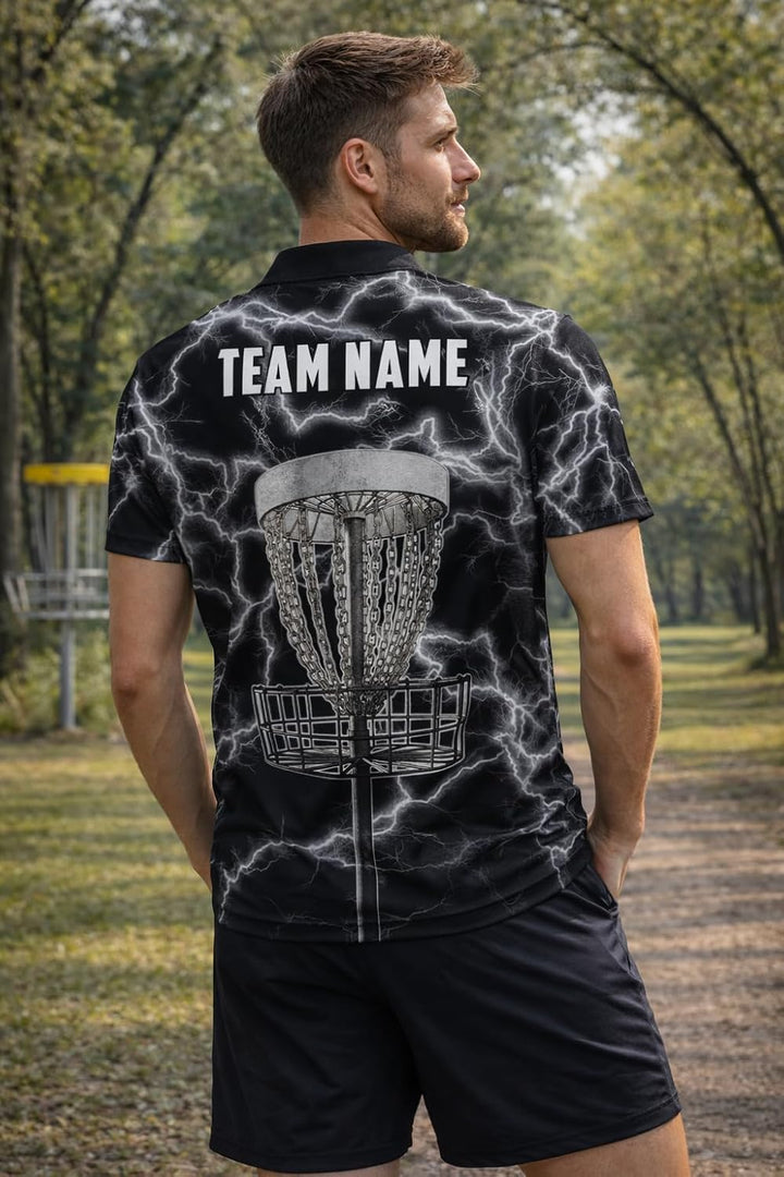 Custom Disc Golf Lightning Polo Shirt for Men Women, Personalized Team Name