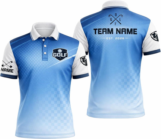 Custom Golf Polo Shirt Personalized Name Team Golf Jersey Blue Gradient Performance Polo