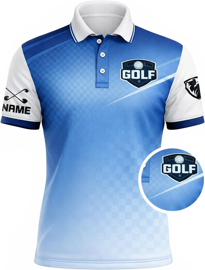 Custom Golf Polo Shirt Personalized Name Team Golf Jersey Blue Gradient Performance Polo