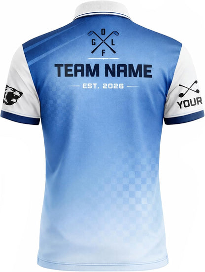 Custom Golf Polo Shirt Personalized Name Team Golf Jersey Blue Gradient Performance Polo