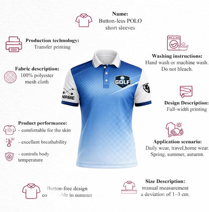 Custom Golf Polo Shirt Personalized Name Team Golf Jersey Blue Gradient Performance Polo