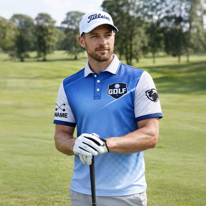 Custom Golf Polo Shirt Personalized Name Team Golf Jersey Blue Gradient Performance Polo