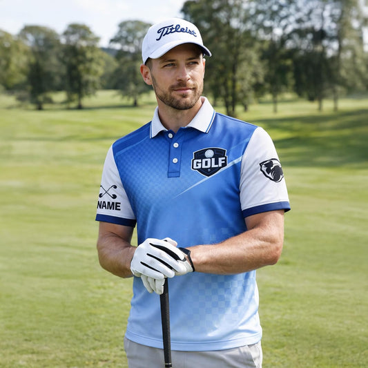 Custom Golf Polo Shirt Personalized Name Team Golf Jersey Blue Gradient Performance Polo