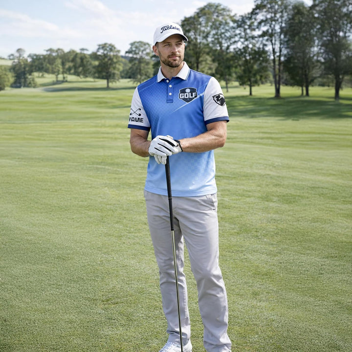 Custom Golf Polo Shirt Personalized Name Team Golf Jersey Blue Gradient Performance Polo