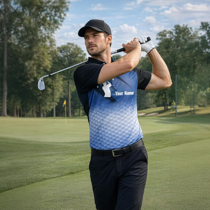 Custom Golf Polo Shirt Personalized Name Team Golf Shirt Performance Golf Apparel Blue Gradient