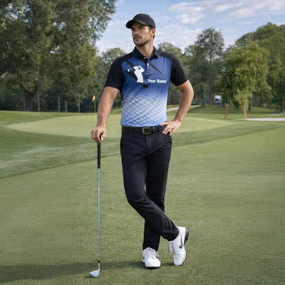 Custom Golf Polo Shirt Personalized Name Team Golf Shirt Performance Golf Apparel Blue Gradient