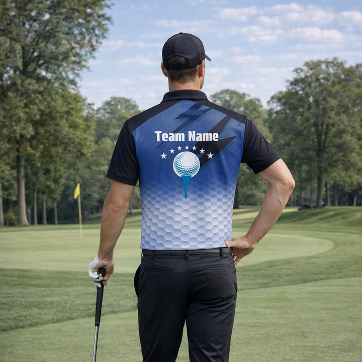 Custom Golf Polo Shirt Personalized Name Team Golf Shirt Performance Golf Apparel Blue Gradient