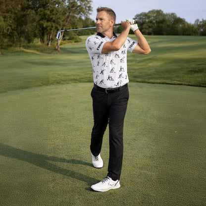 Custom Golf Polo Shirt Stick Figure Pattern Personalized Name Performance Golf Shirt Men Black