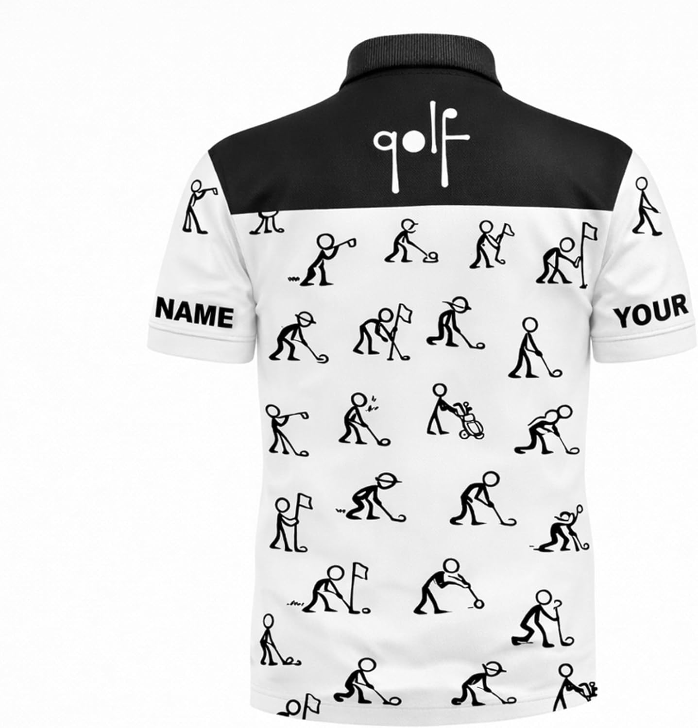 Custom Golf Polo Shirt Stick Figure Pattern Personalized Name Performance Golf Shirt Men Black