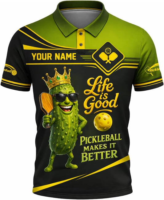 Custom Name Funny Pickleball Polo Shirt Life is Good Pickleball Makes It Better