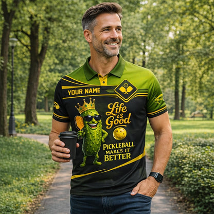 Custom Name Funny Pickleball Polo Shirt Life is Good Pickleball Makes It Better