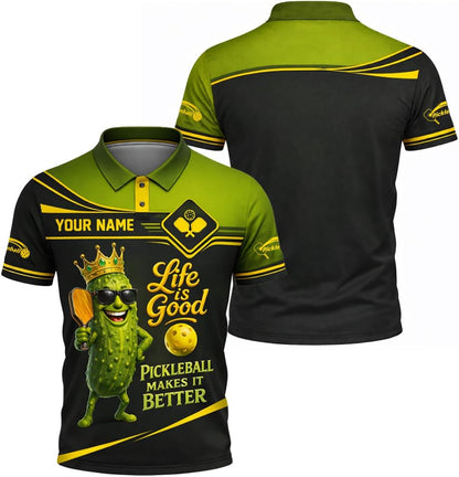 Custom Name Funny Pickleball Polo Shirt Life is Good Pickleball Makes It Better