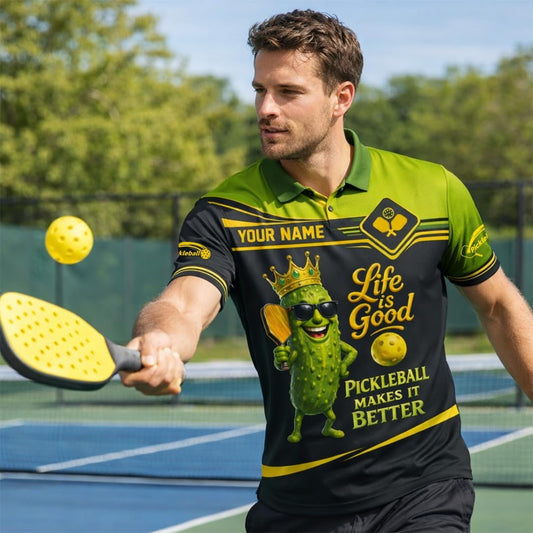 Custom Name Funny Pickleball Polo Shirt Life is Good Pickleball Makes It Better