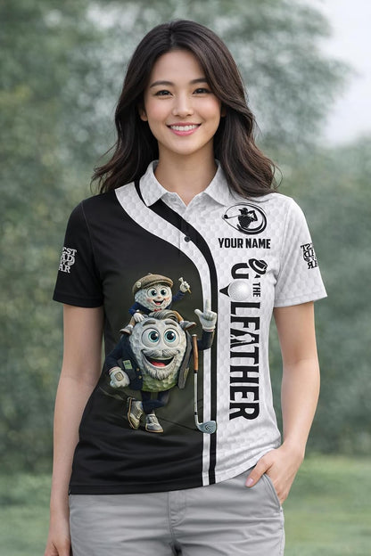 Custom Name Golf Polo Shirt Cartoon Golf Ball Father Son Graphic Black White Performance Shirt