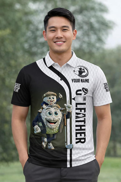 Custom Name Golf Polo Shirt Cartoon Golf Ball Father Son Graphic Black White Performance Shirt