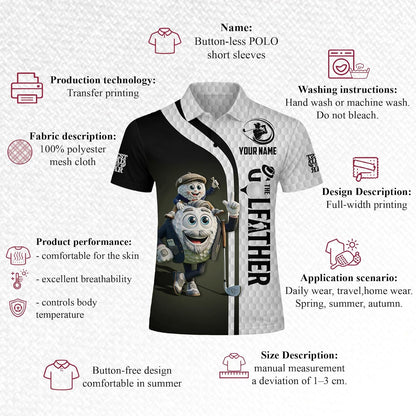 Custom Name Golf Polo Shirt Cartoon Golf Ball Father Son Graphic Black White Performance Shirt