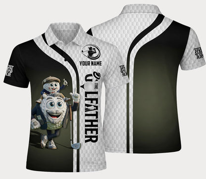 Custom Name Golf Polo Shirt Cartoon Golf Ball Father Son Graphic Black White Performance Shirt