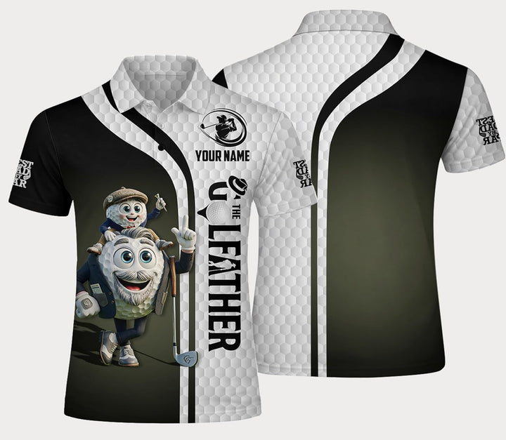 Custom Name Golf Polo Shirt Cartoon Golf Ball Father Son Graphic Black White Performance Shirt