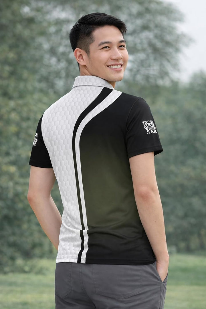 Custom Name Golf Polo Shirt Cartoon Golf Ball Father Son Graphic Black White Performance Shirt