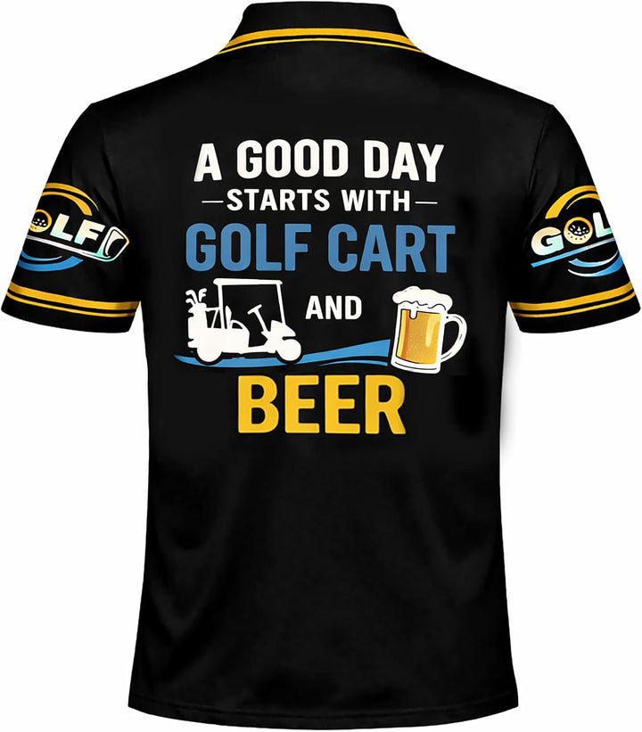 Custom Name Golf & Beer Polo Shirt Funny Golf Cart Golfer Performance Polo Shirt Black