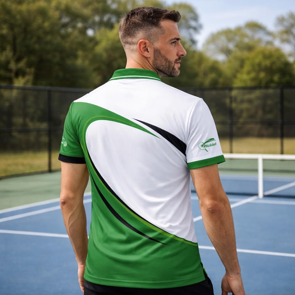 Custom Name Pickleball Heart Polo Shirt Green White Performance