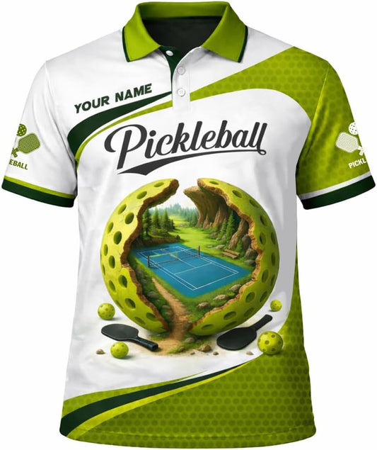 Custom Name Pickleball Polo Shirt 3D Ball Court Graphic Performance Sport Shirt for Men Women