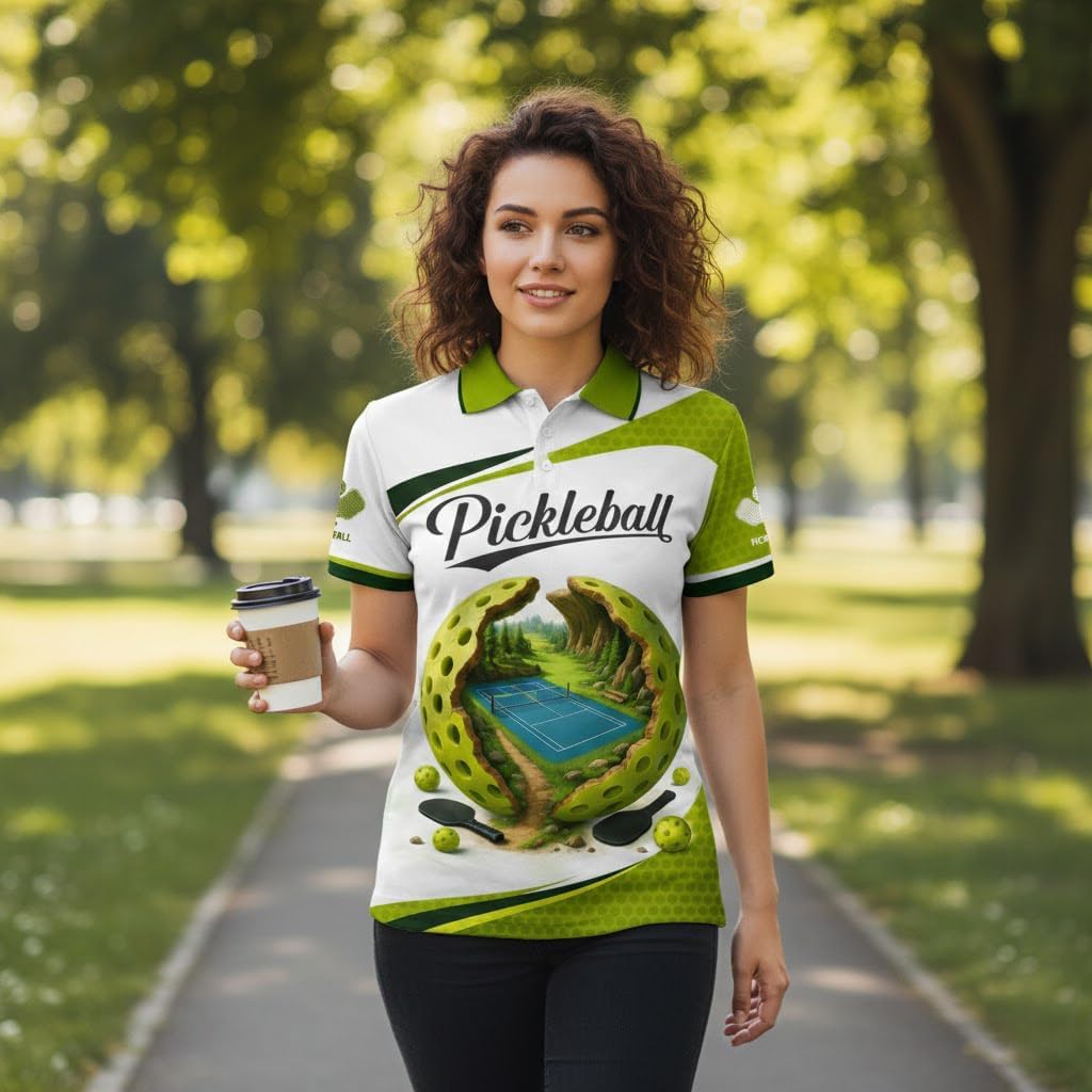 Custom Name Pickleball Polo Shirt 3D Ball Court Graphic Performance Sport Shirt for Men Women