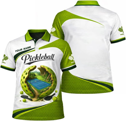 Custom Name Pickleball Polo Shirt 3D Ball Court Graphic Performance Sport Shirt for Men Women