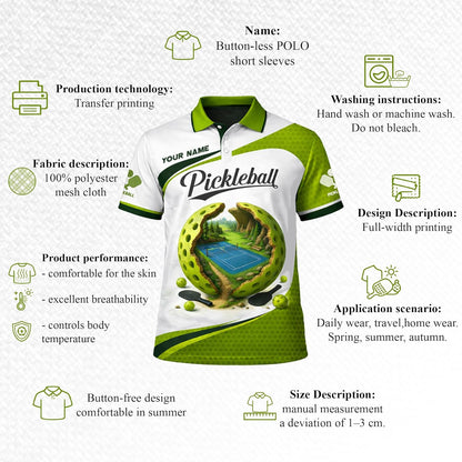 Custom Name Pickleball Polo Shirt 3D Ball Court Graphic Performance Sport Shirt for Men Women