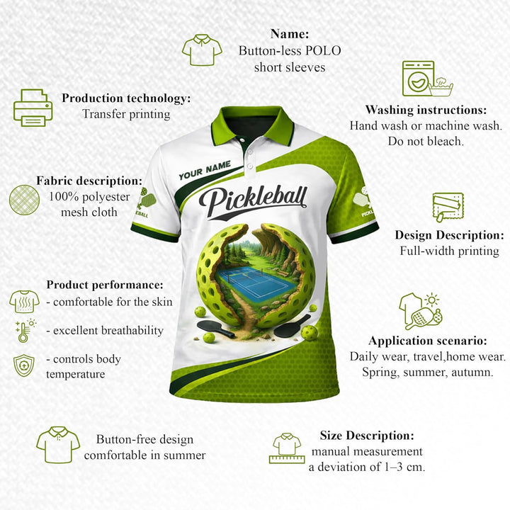 Custom Name Pickleball Polo Shirt 3D Ball Court Graphic Performance Sport Shirt for Men Women
