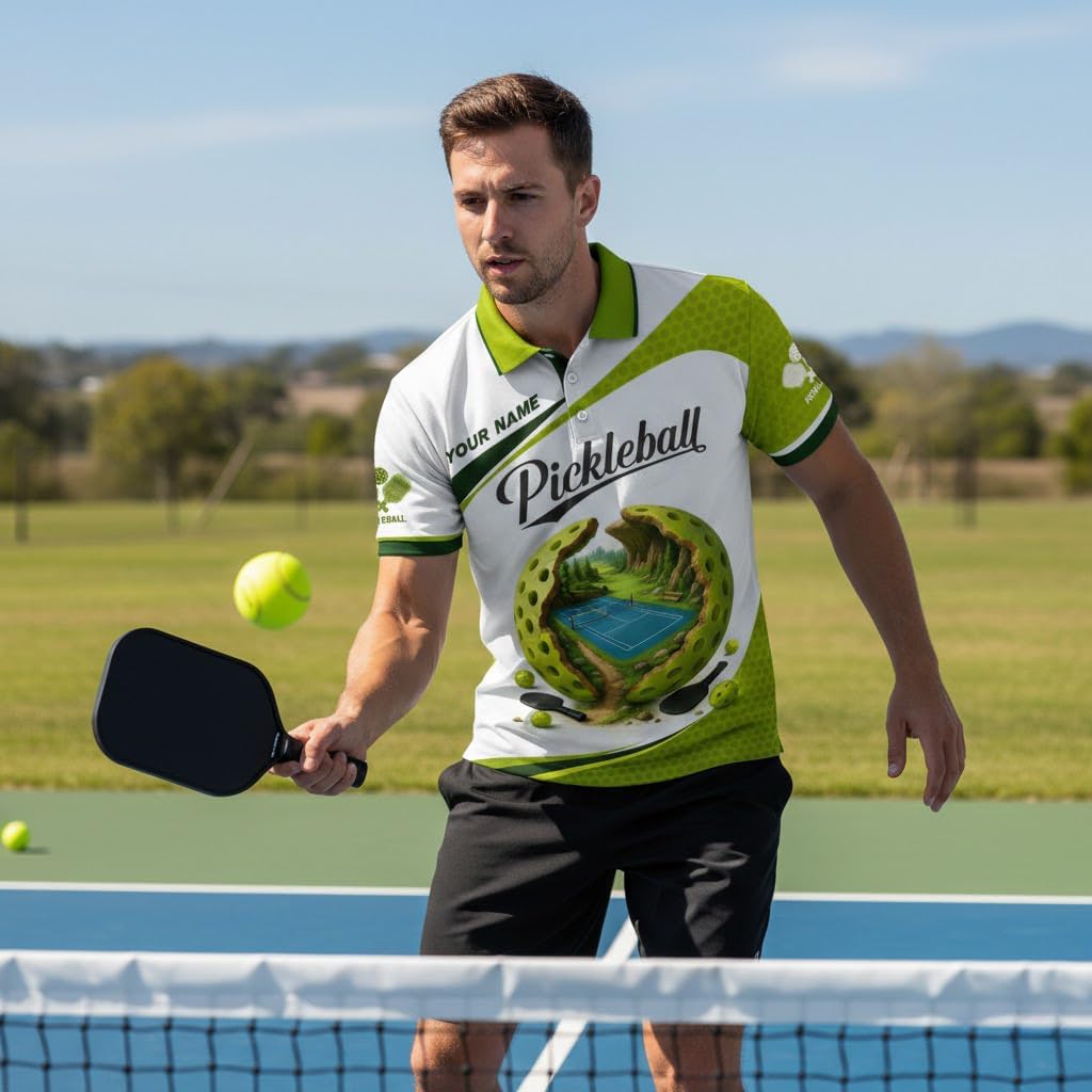 Custom Name Pickleball Polo Shirt 3D Ball Court Graphic Performance Sport Shirt for Men Women