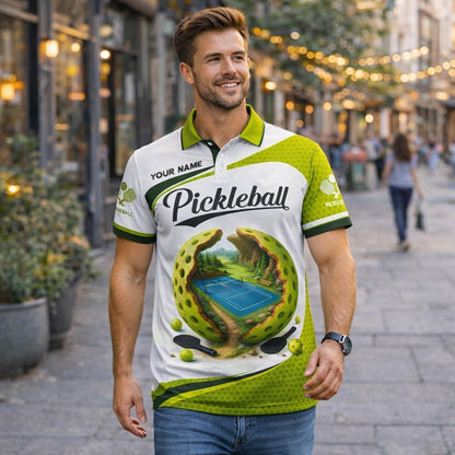 Custom Name Pickleball Polo Shirt 3D Ball Court Graphic Performance Sport Shirt for Men Women
