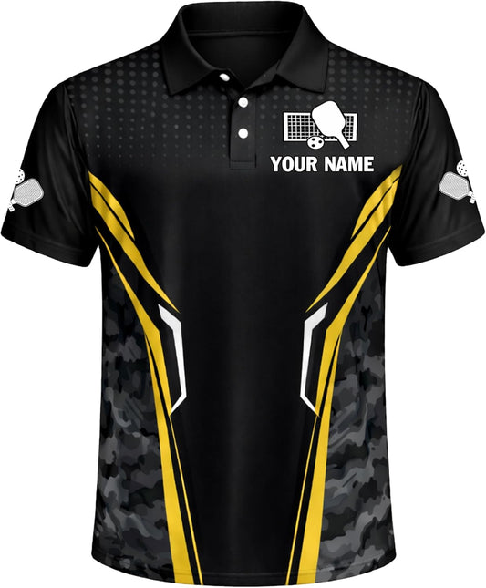 Custom Name Pickleball Polo Shirt Black Gold Camo Team Pickleball Performance Shirt