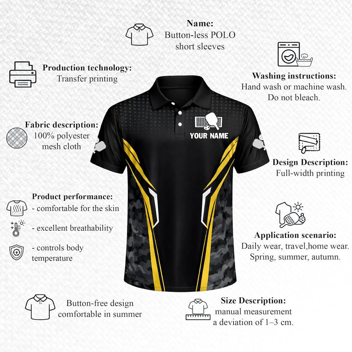 Custom Name Pickleball Polo Shirt Black Gold Camo Team Pickleball Performance Shirt